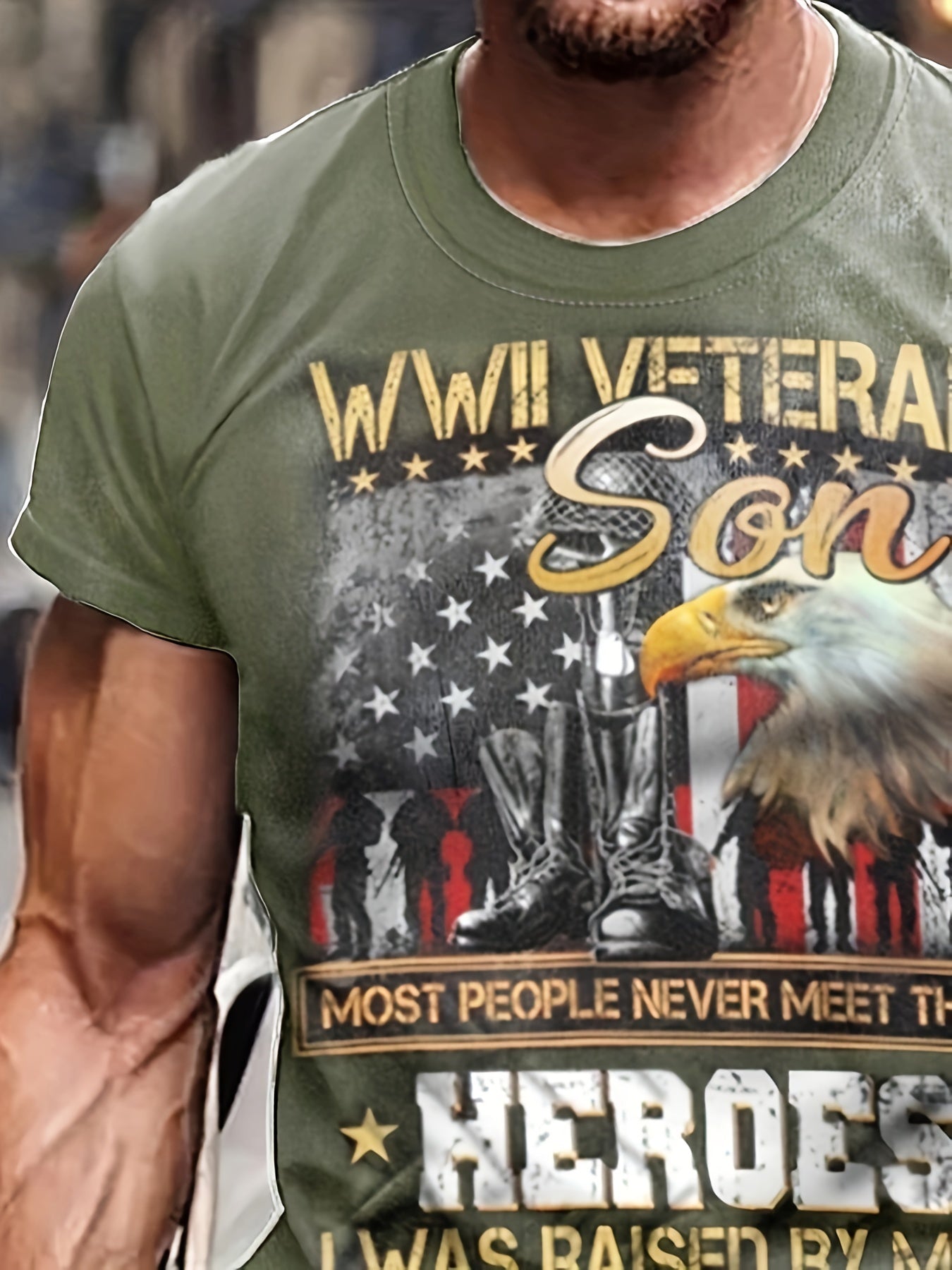 Eagle & Flag Pattern Print Men's Short Sleeve T-shirt