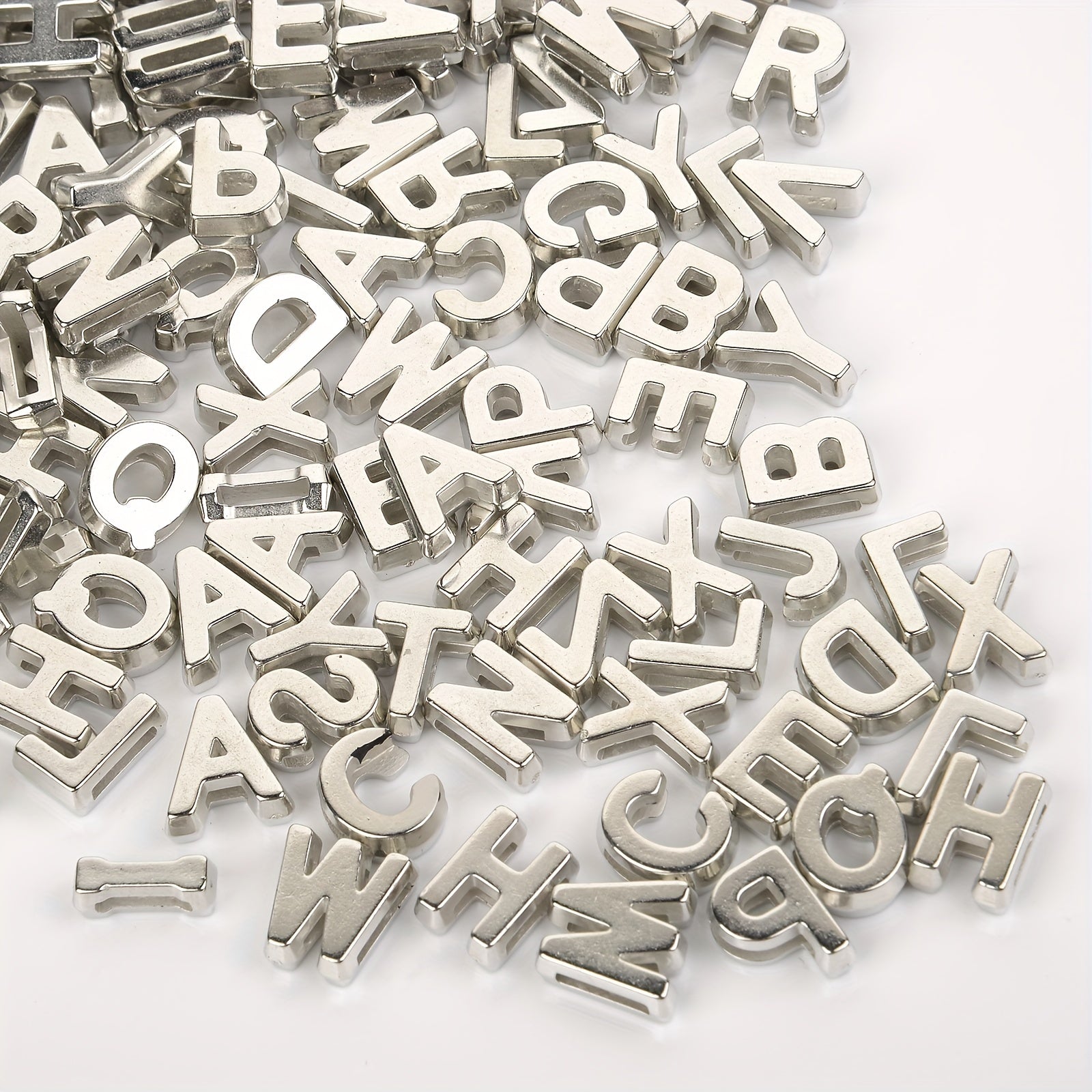 100pcs 9x12mm Silvery Metal Hollow Letter Beads DIY Bracelet Necklace Access