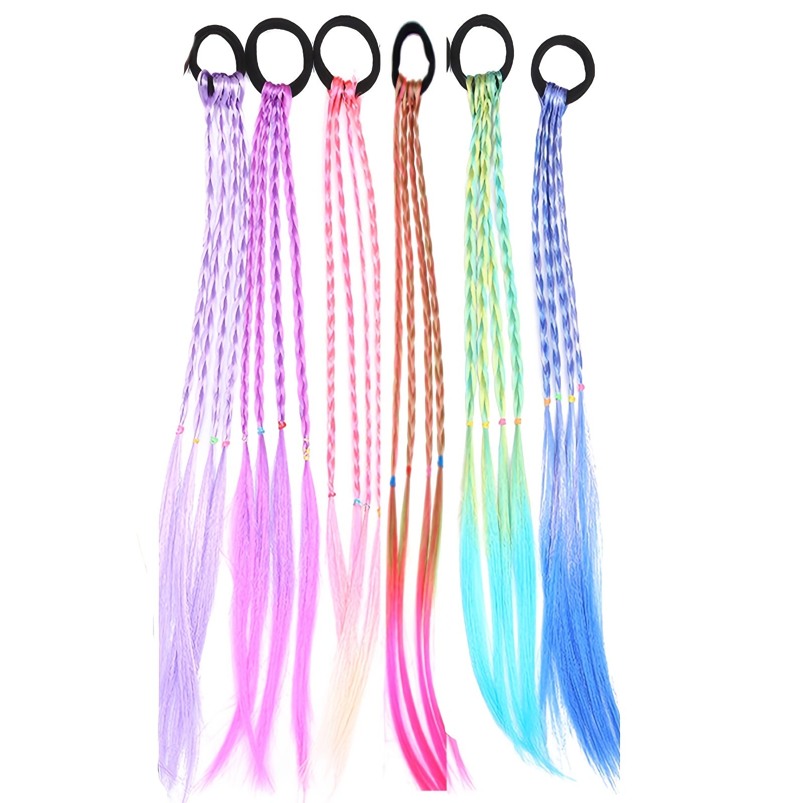 6pcs Girls Hair Extensions Colorful Braided Wigs Headbands Hair Accessories