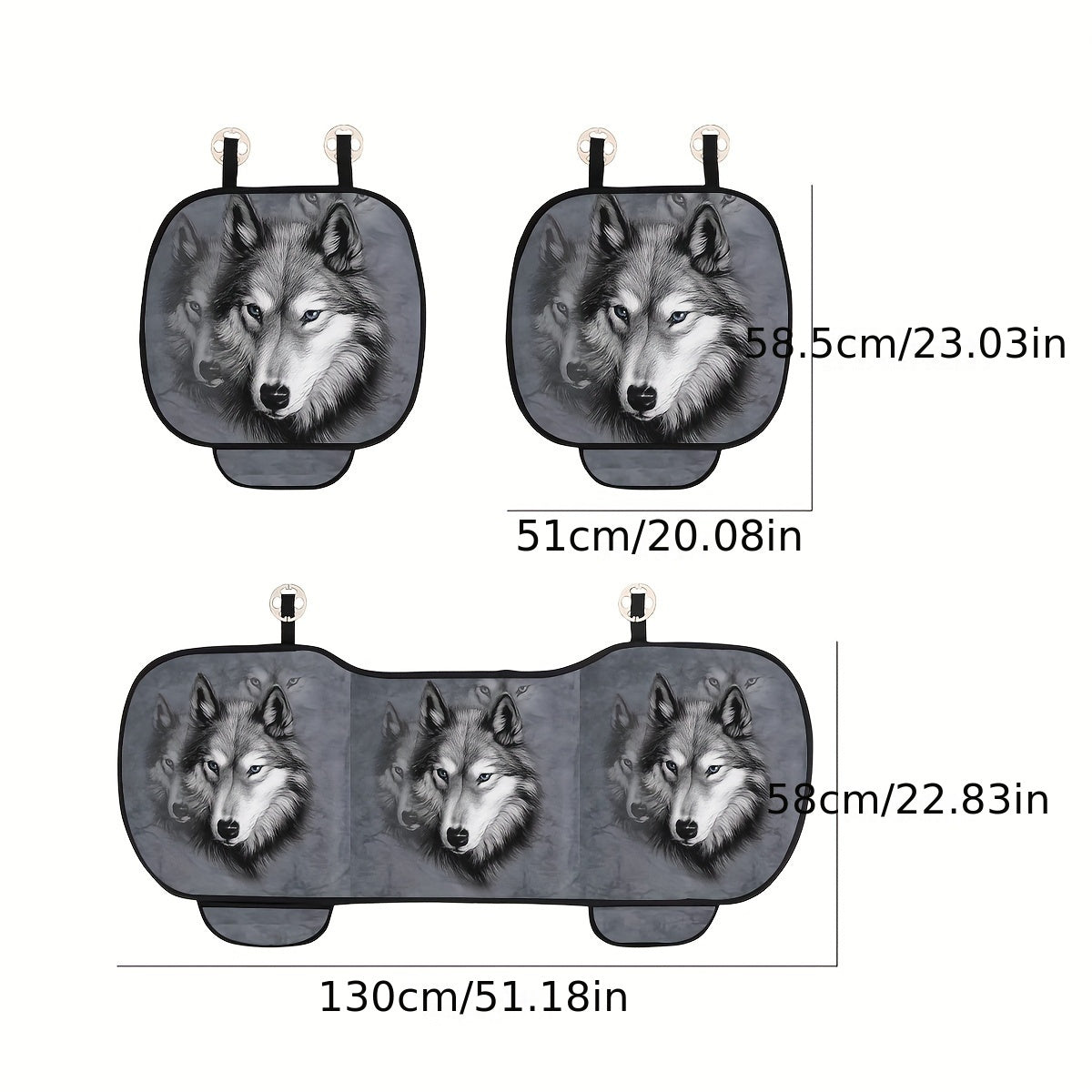 Gray Wolf Print Car Seat Cushion Set