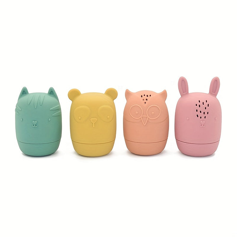 4pcs Silicone Squeezable Water Spray Mold Bath Toys for Kids 6-18 Months