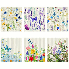 6pcs Kitchen Dish Cloths Reusable Wood Pulp Cotton Cleaning Cloths