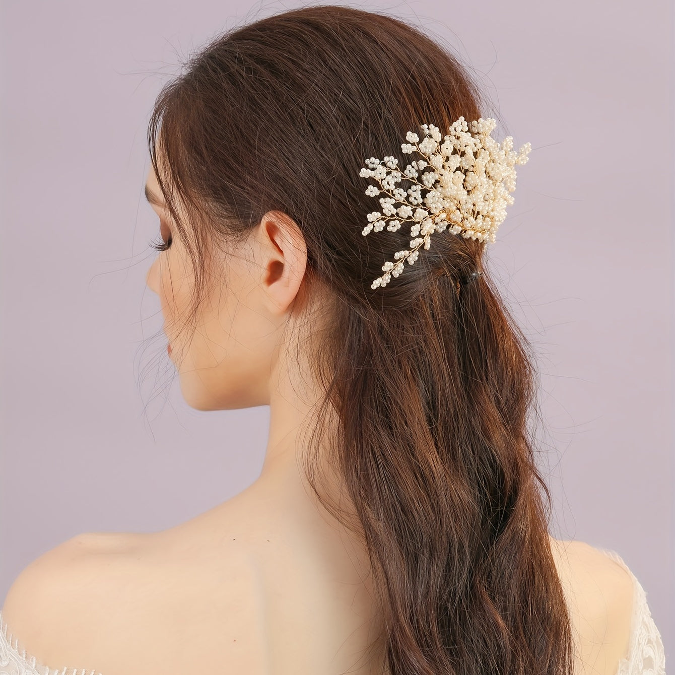 Boho Wedding Hair Vine Flower Clip with Pearls