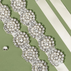 Crystal Rhinestone Bridal Belt with Organza Ribbon
