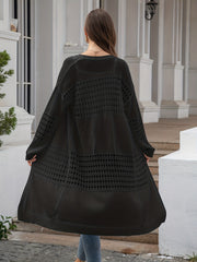 Crochet Cover Up Shirt Long Sleeves V Neck Lace Hollow Out Swimwear