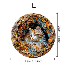 Cat Shaped Wooden Jigsaw Puzzle with Autumn Leaves Art