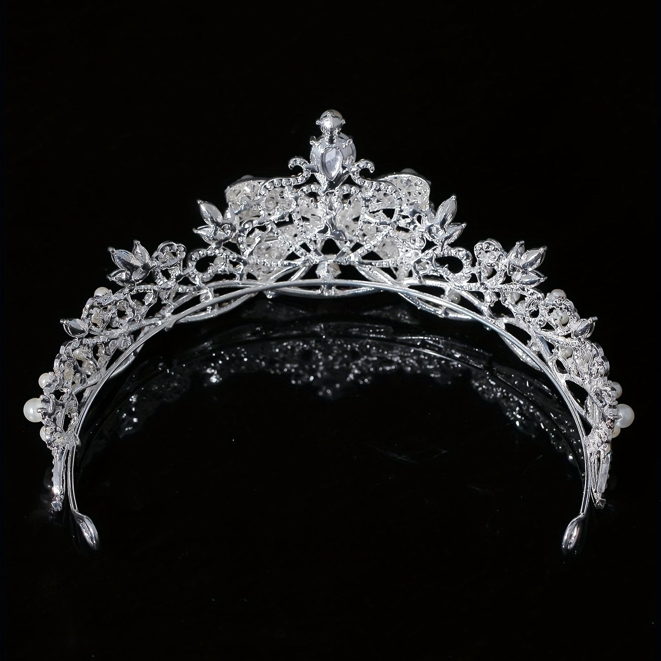 Faux Pearl Crystal Crown Queen Tiara Head Jewelry Wedding Bridal Hair