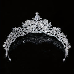 Faux Pearl Crystal Crown Queen Tiara Head Jewelry Wedding Bridal Hair