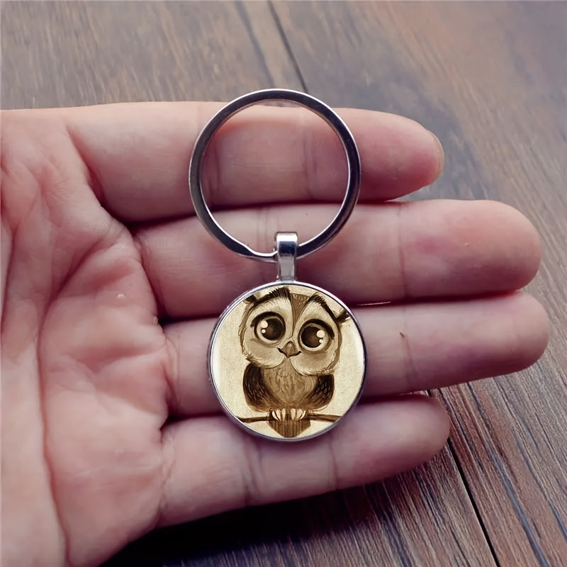 Vintage Owl Time Gemstone Keychain Necklace Bag Wallet Charm Accessory