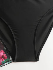 Bikini Set Women's Floral Print Cover Up & Halter Bra Panty Swimsuit