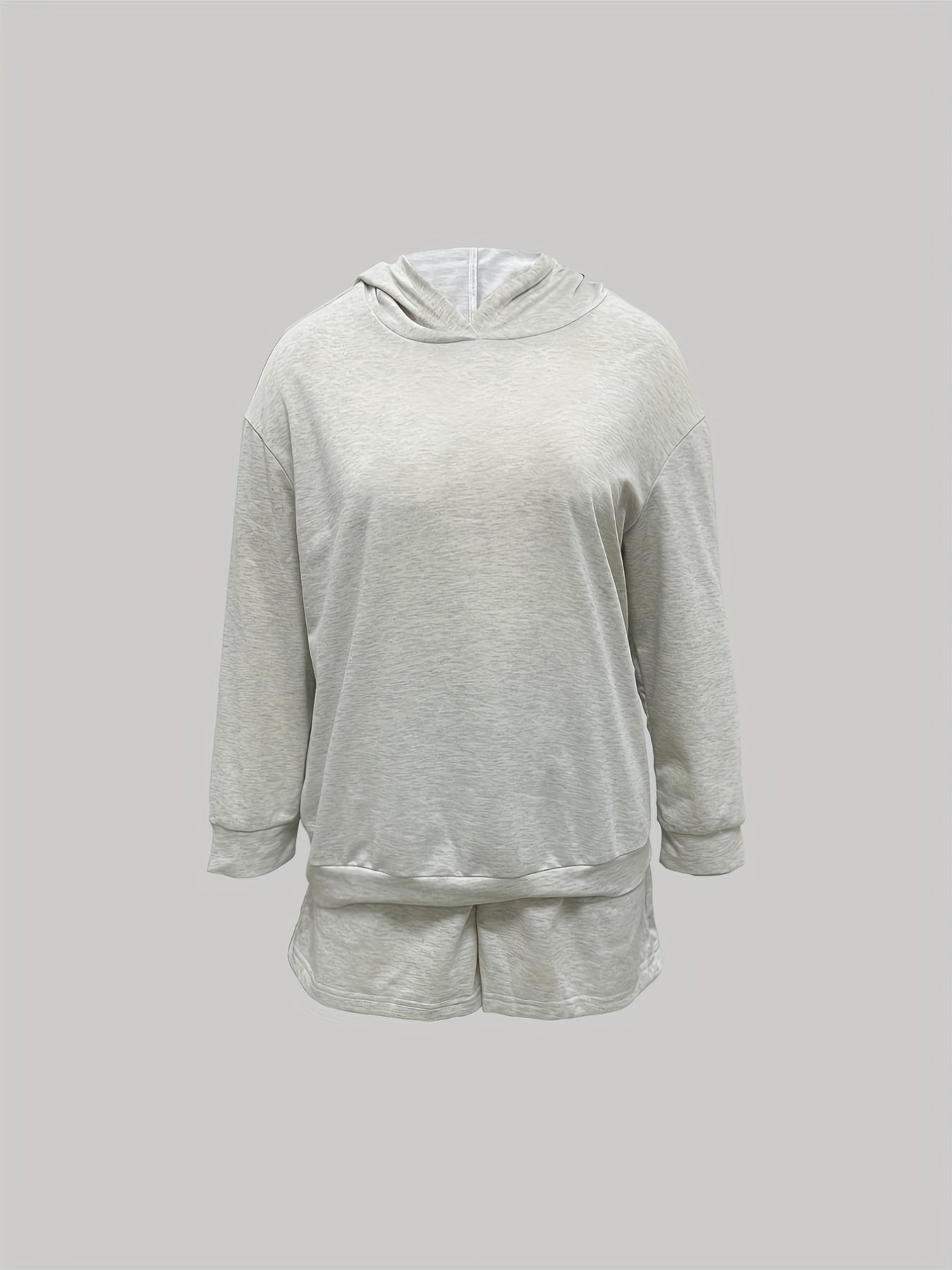 Solid Long Sleeve Hoodie & Shorts Outfits Set