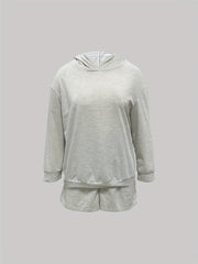 Solid Long Sleeve Hoodie & Shorts Outfits Set