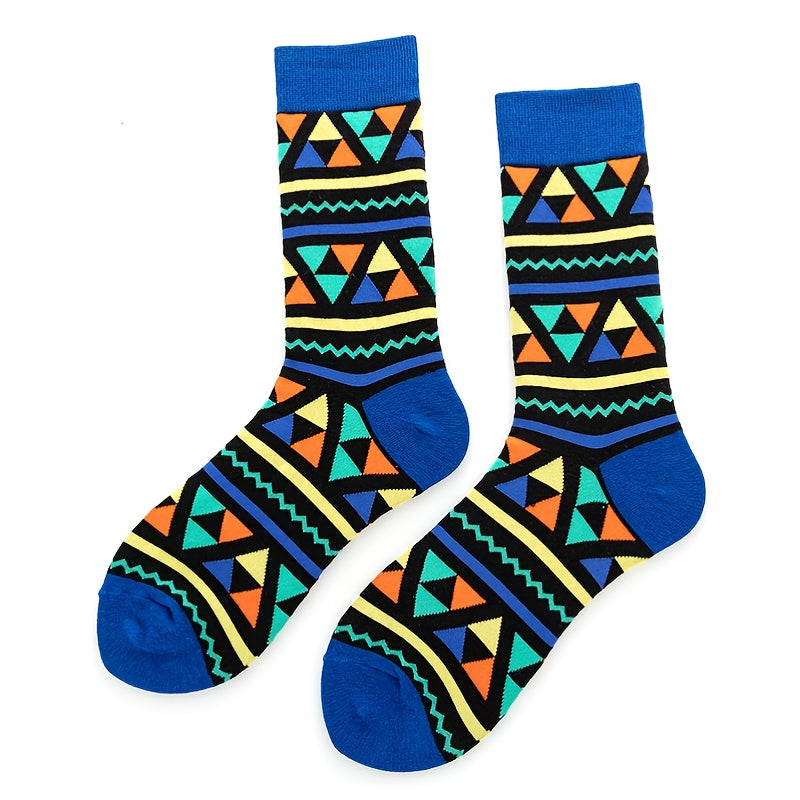 Men's Geometric Pattern Cotton Socks for Outdoor Travel