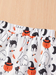 Girls Halloween Jogger Trousers Pumpkin Ghost Print Elastic Waist Pants