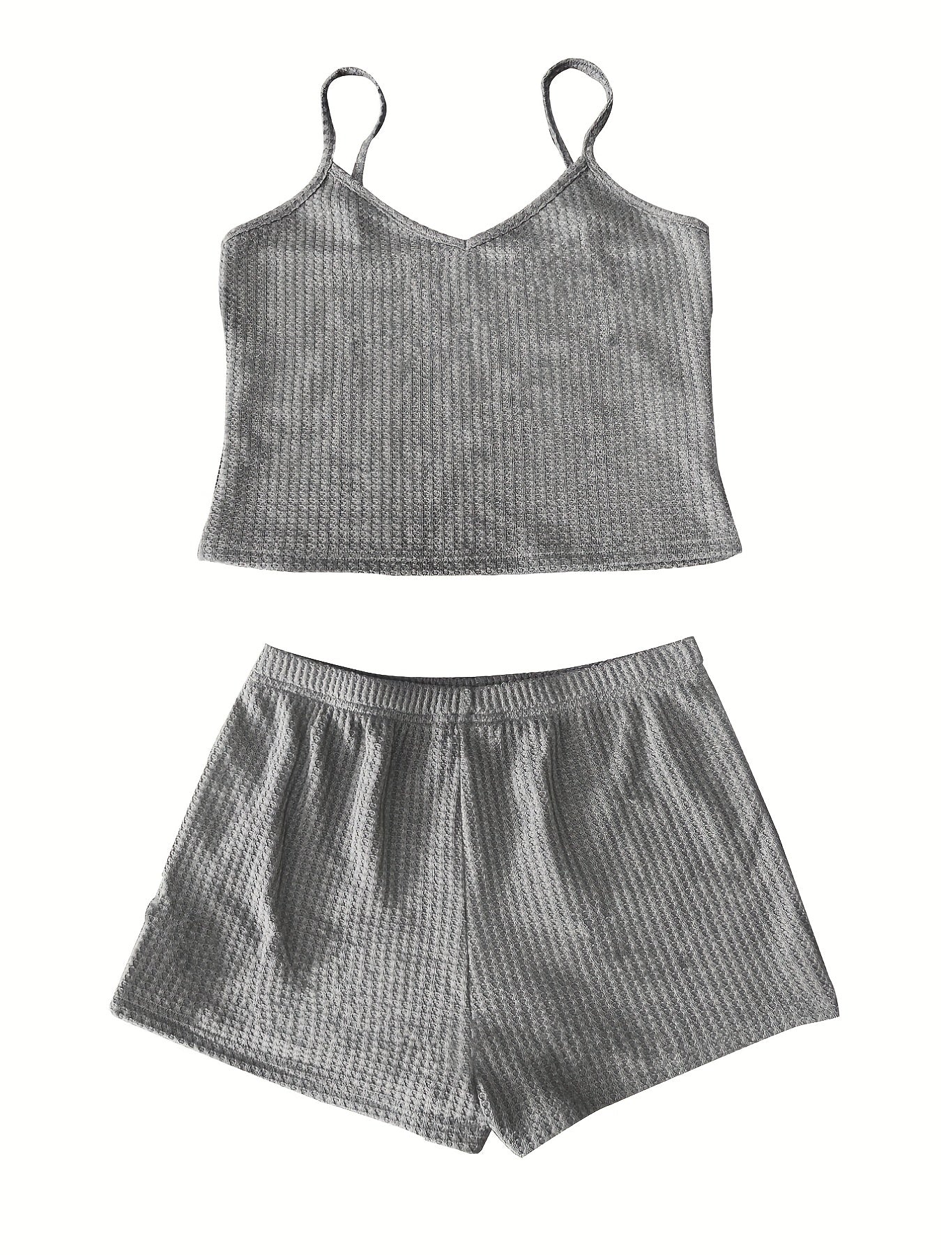2pcs Summer Sports Suits Cami V neck Top & Casual Shorts Women's Activewear