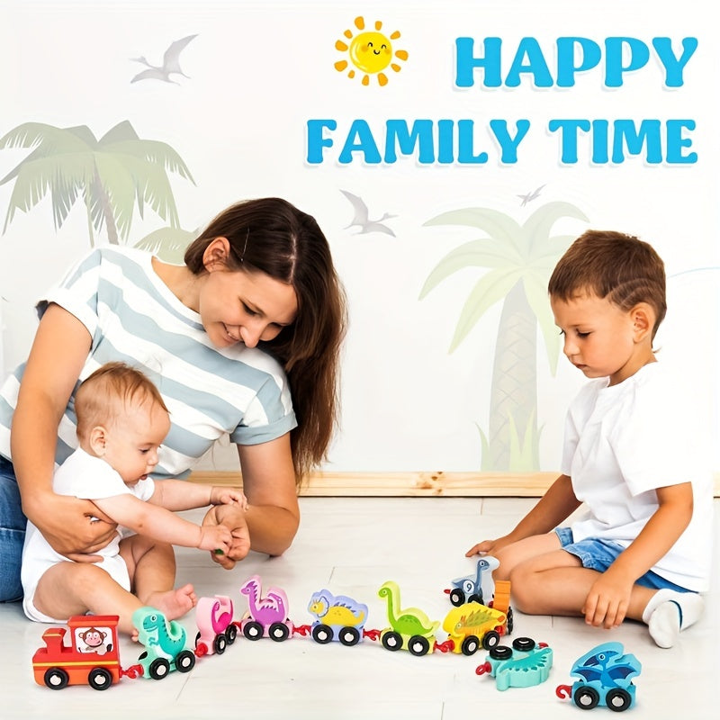 LZOY Wooden Train Set Dinosaur Toys For Kids 3 5 Years Old Toy Cars For Toddler