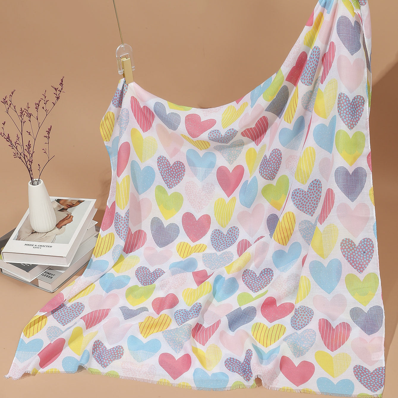 Cartoon Print Square Scarf Frayed Edge Shawl Head Wrap Neckerchief Bandana