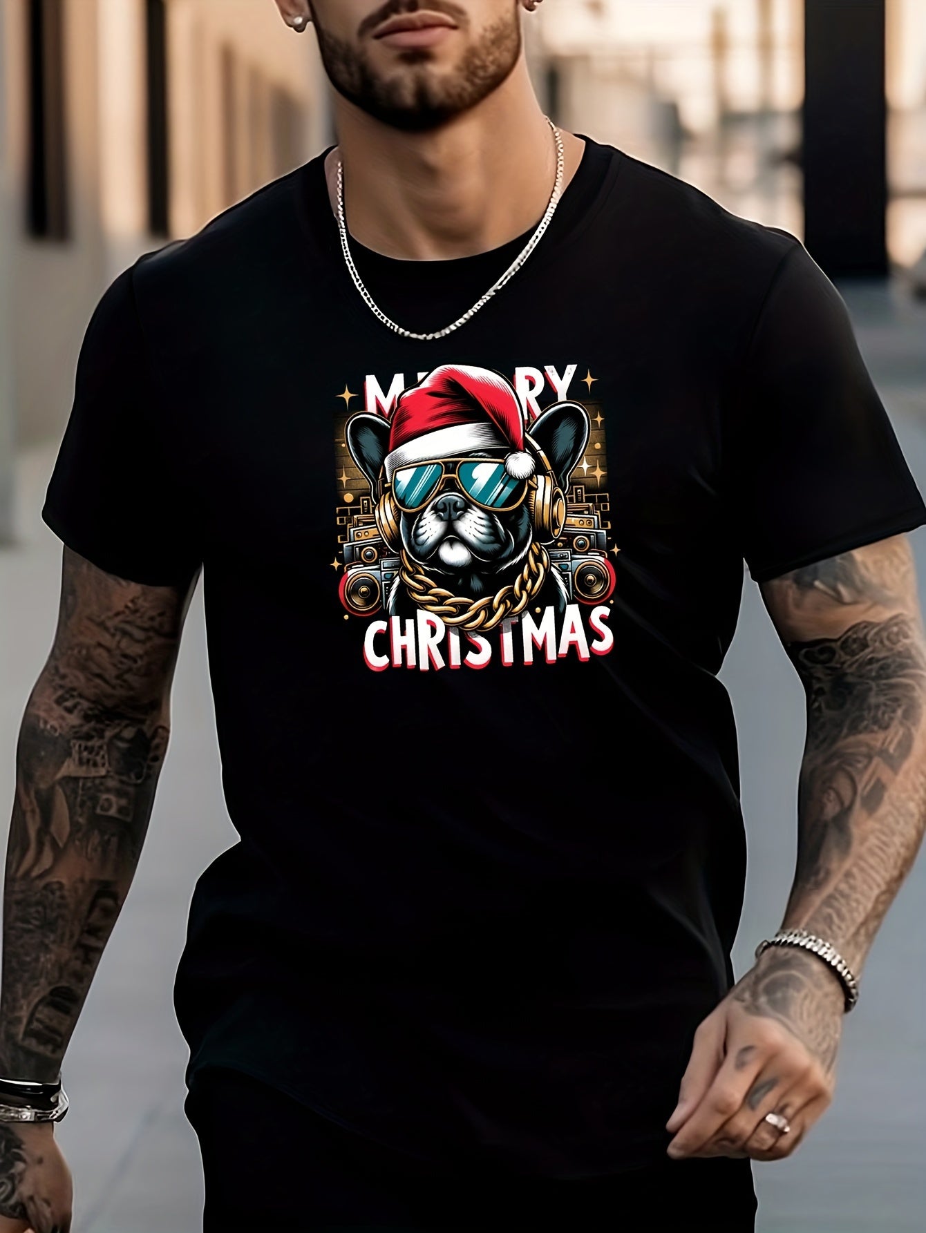 Men's Dog Pattern Shirt Casual Crew Neck Tee Top