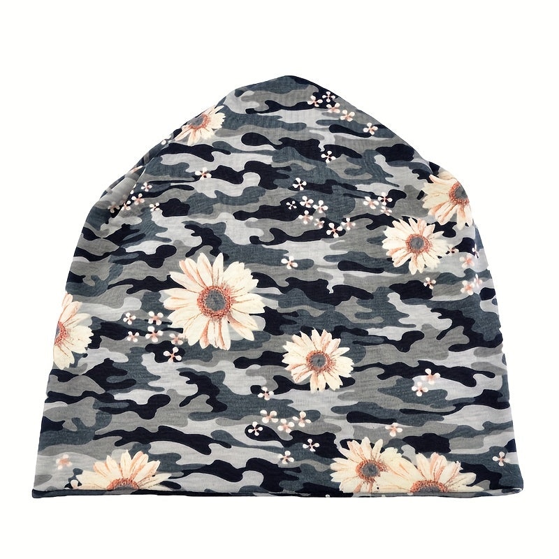 Flower Print Camouflage Slouchy Beanie Chemo Cap Lightweight Skullies