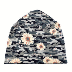 Flower Print Camouflage Slouchy Beanie Chemo Cap Lightweight Skullies