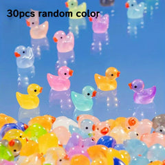 30 Mini Glow Dark Yellow Duck Toys DIY Decorative Ducks Garden Party Supplies