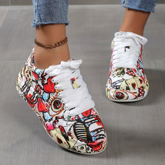 Graffiti Pattern Platform Thick Sole Skate Shoes