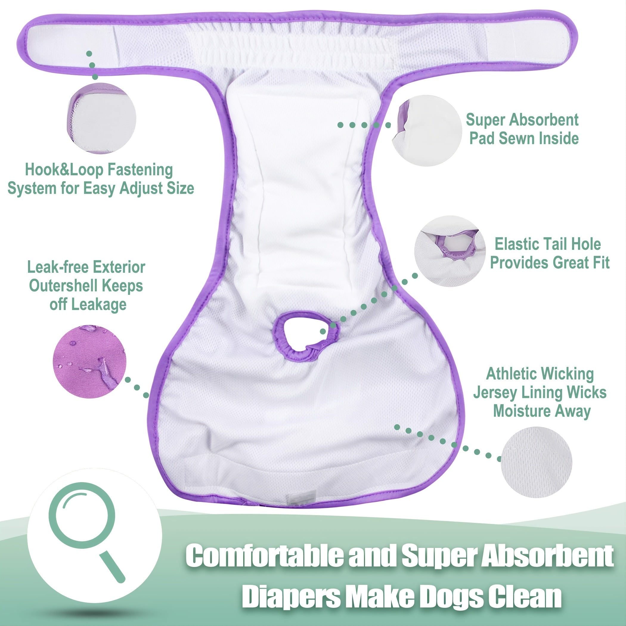 Washable Female Dog Diapers Reusable Pet Diapers For Small Medium Dogs