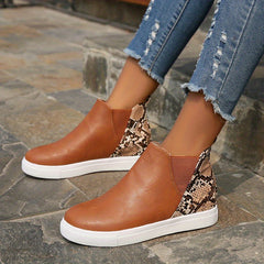 Women's Snakeskin Pattern Short Boots Stretch Fabric Sided Boots