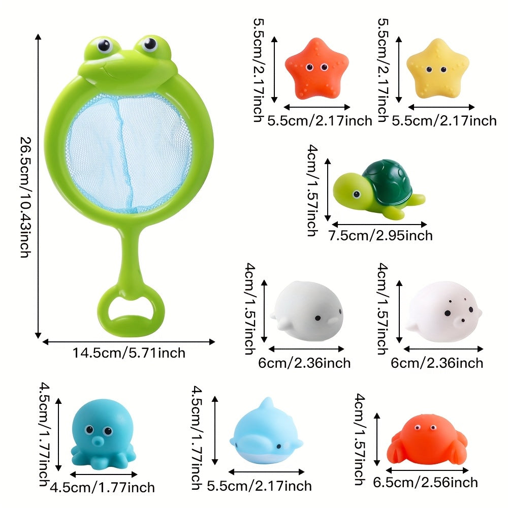 9pcs Kids Bath Toy Set with Fishing Net and Animal Toys