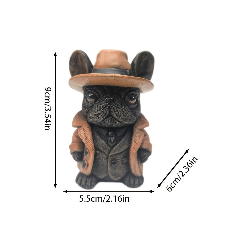 French Bulldog in Brown Hat Resin Figurine for Home Decor or Gift