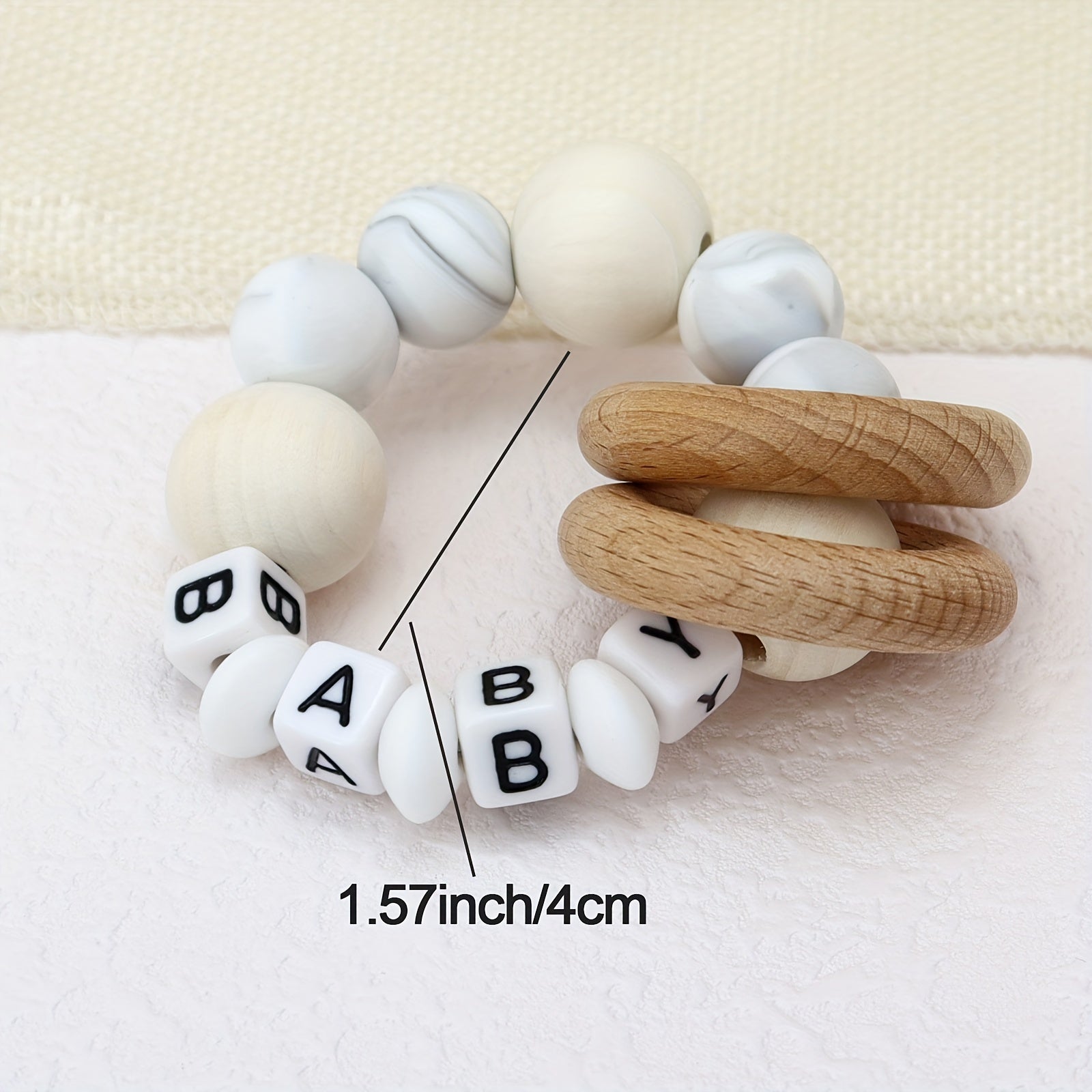 Personalized Name Rattle with Silicone Beads Teething Toy