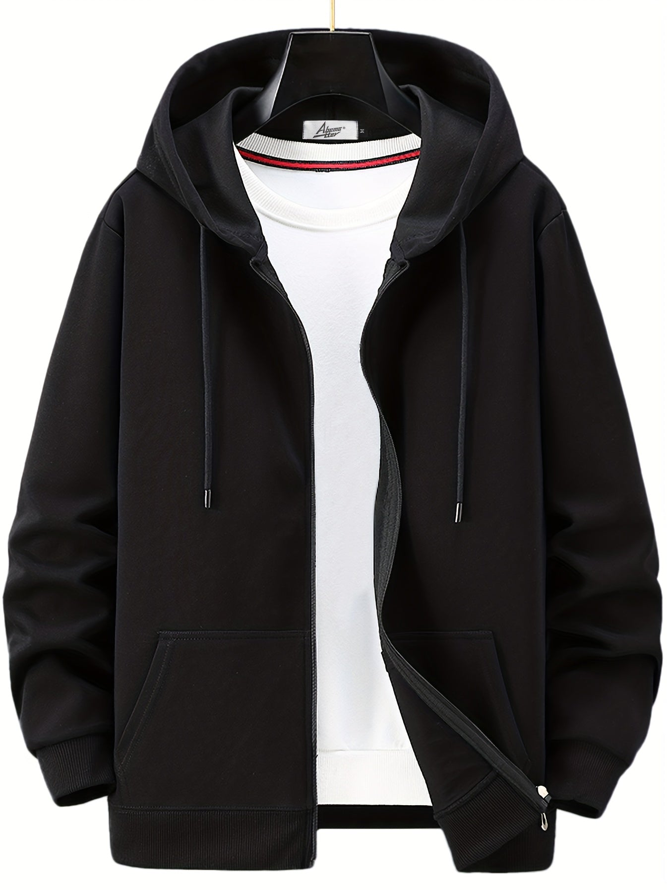 Men's Solid Cotton Outdoor Zipper Sweater Hooded Coat