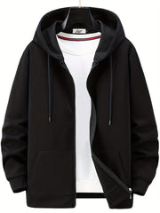 Men's Solid Cotton Outdoor Zipper Sweater Hooded Coat