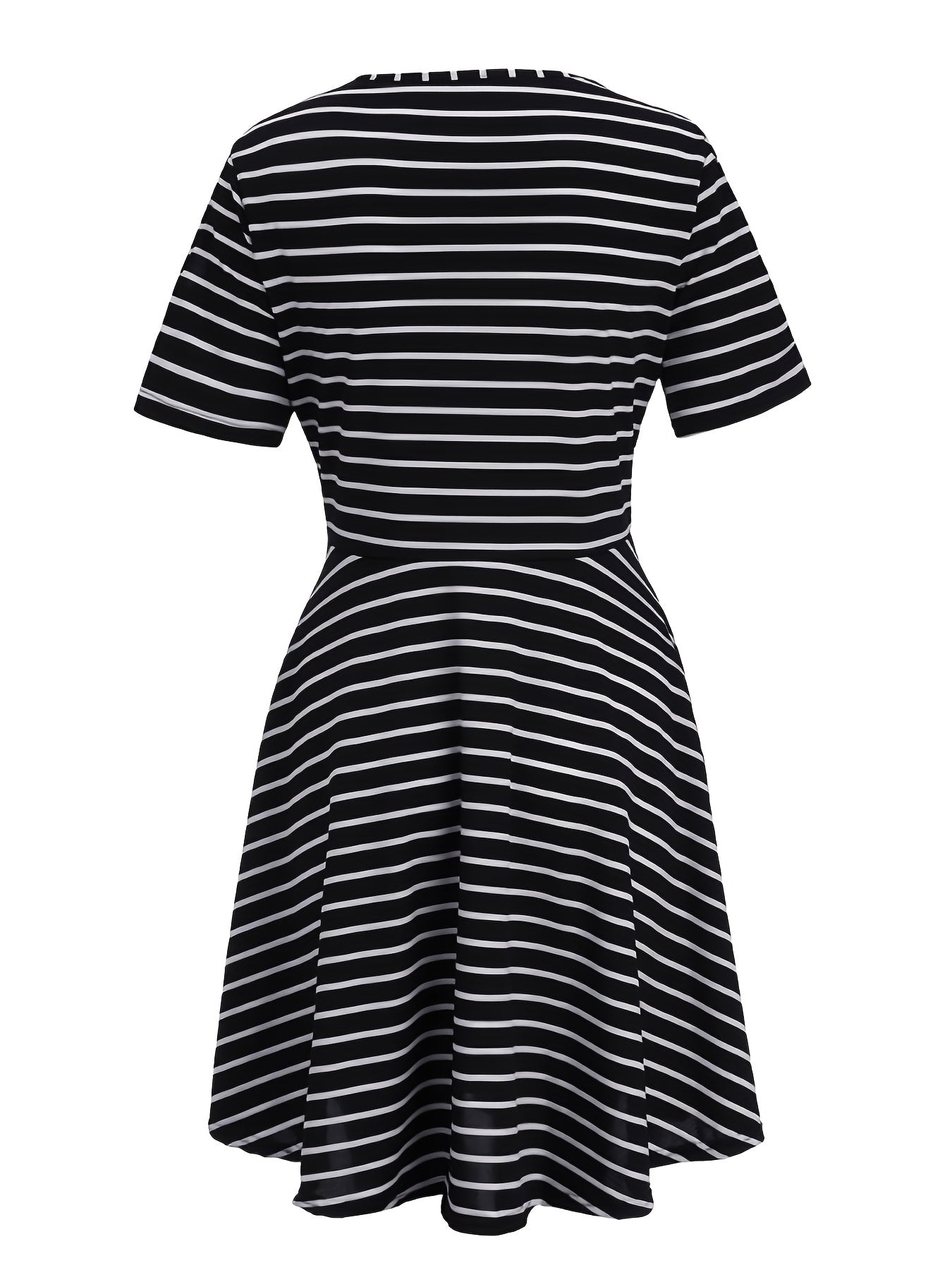 Strip Print Criss Cross Short Sleeve Midi Dress Women's Plus
