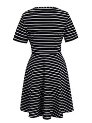 Strip Print Criss Cross Short Sleeve Midi Dress Women's Plus