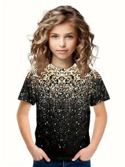 Gradient Sequin Print Short Sleeve T shirt For Girls Sports