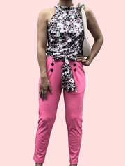 Skull Print Tops & Solid Pants Set Sleeveless Outfits