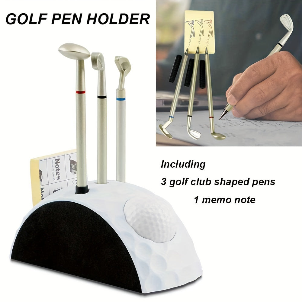 Golf Pen Set Mini Golf Stand Golf Putter Pen Tabletop Decoration With 3Pcs Pens
