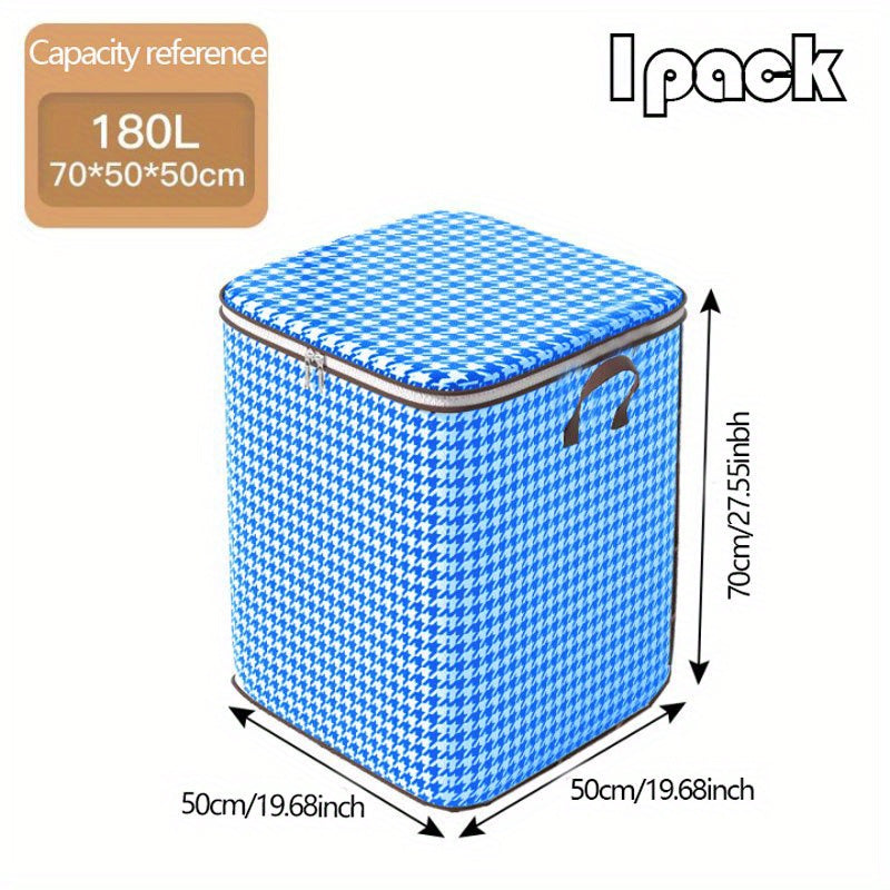 Large Capacity Clothing Storage Bag with Houndstooth Pattern