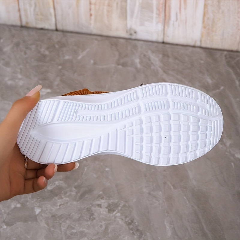 Women's Knit Platform Sneakers Lace Up Outdoor Shoes Lightweight Walking Shoes