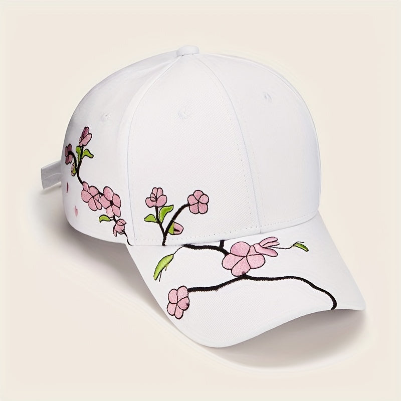 Peach Blossom Embroidery Baseball Cap Breathable Sports Hat