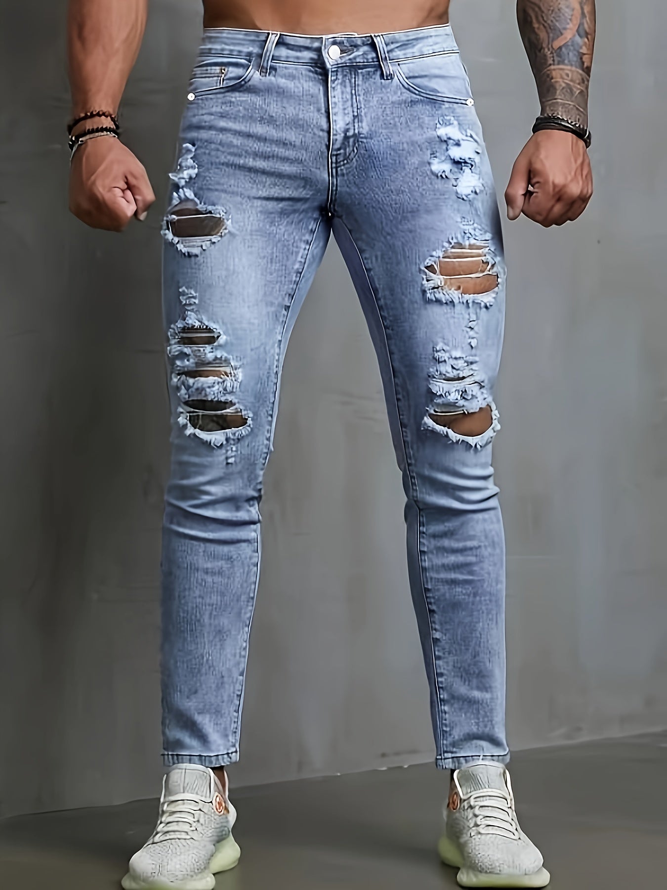 Slim Fit Ripped Jeans Mens Distressed Denim Pants