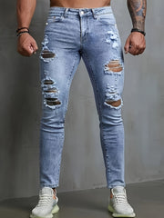 Slim Fit Ripped Jeans Mens Distressed Denim Pants