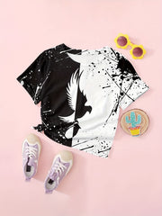 Girls Flying Eagle Print Short Sleeve T shirt Comfy Tees Pullover