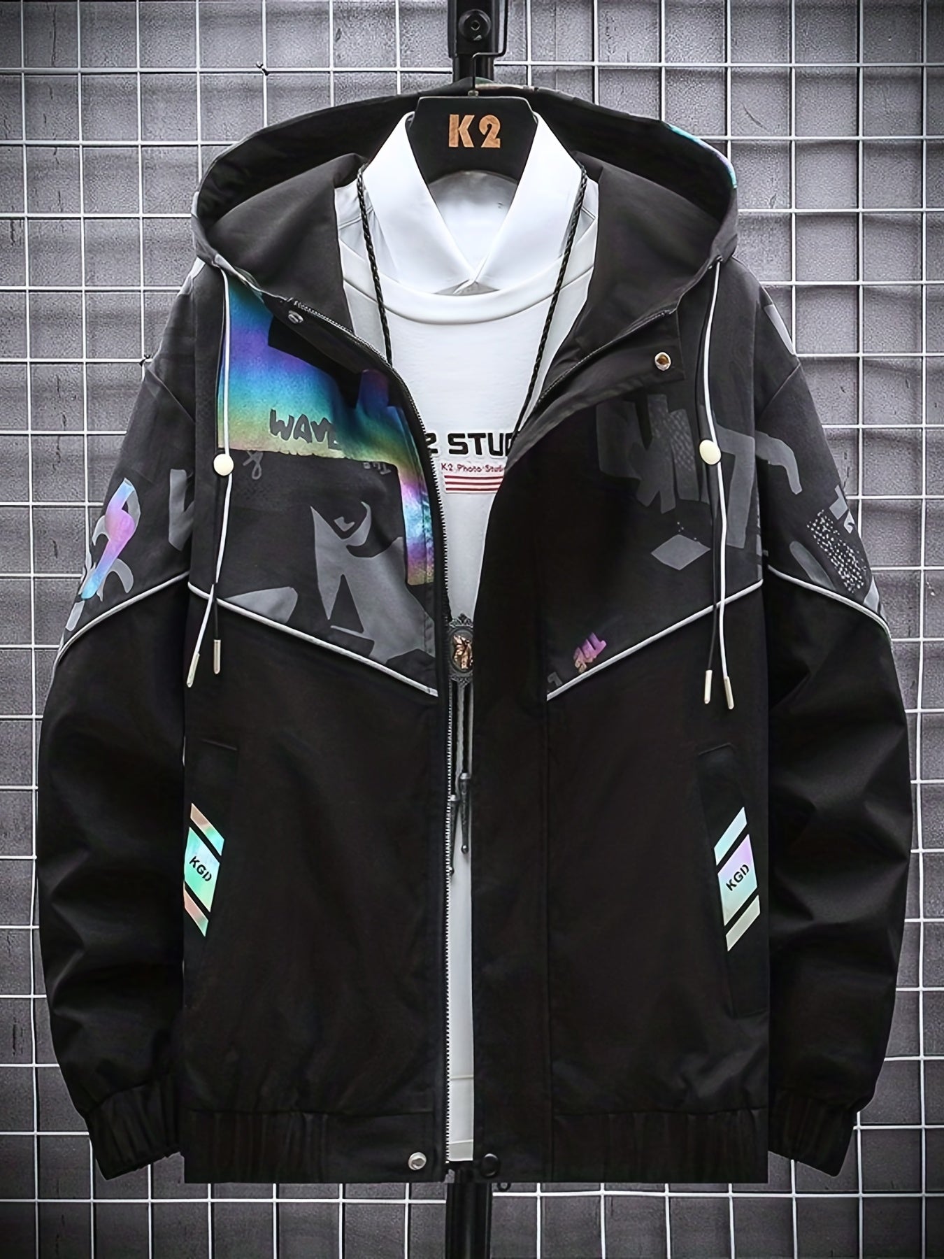 Graphic Pattern Windbreaker Hooded Jacket