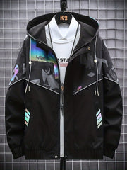 Graphic Pattern Windbreaker Hooded Jacket