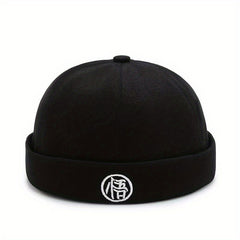 Character Embroidery Unisex Beanie Hip Hop Skull Hat Solid Docker Cap