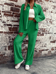 Button Front Shirt & Wide Leg Pants Set