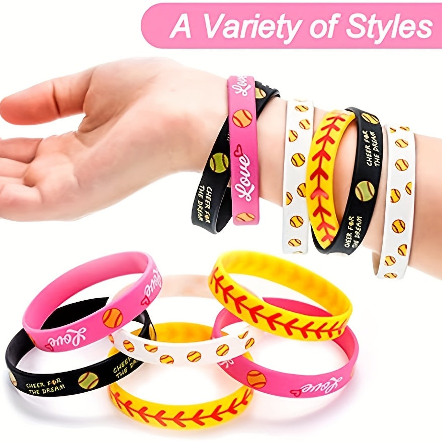 Motivational Softball Bracelet with Letter & Softball Pattern for Fans
