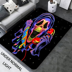 UV Light Flannel Luminous Rug Skull Pattern Non Slip Mat Bedroom Living Room